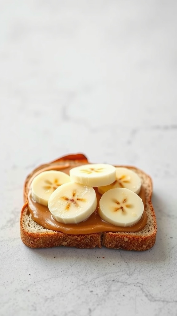 Almond butter toast topped with banana slices.