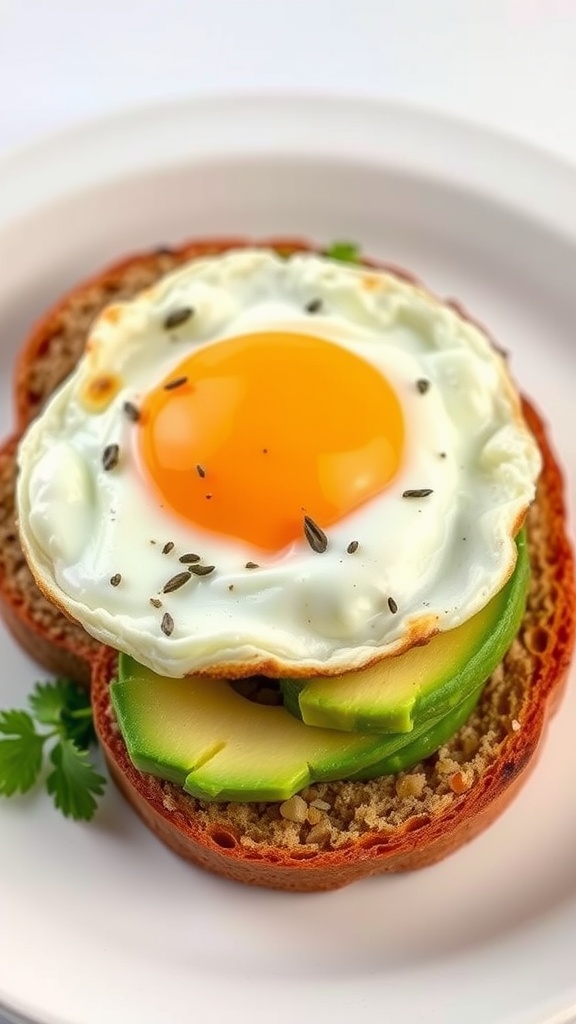 Egg and avocado breakfast sandwich on whole grain bread