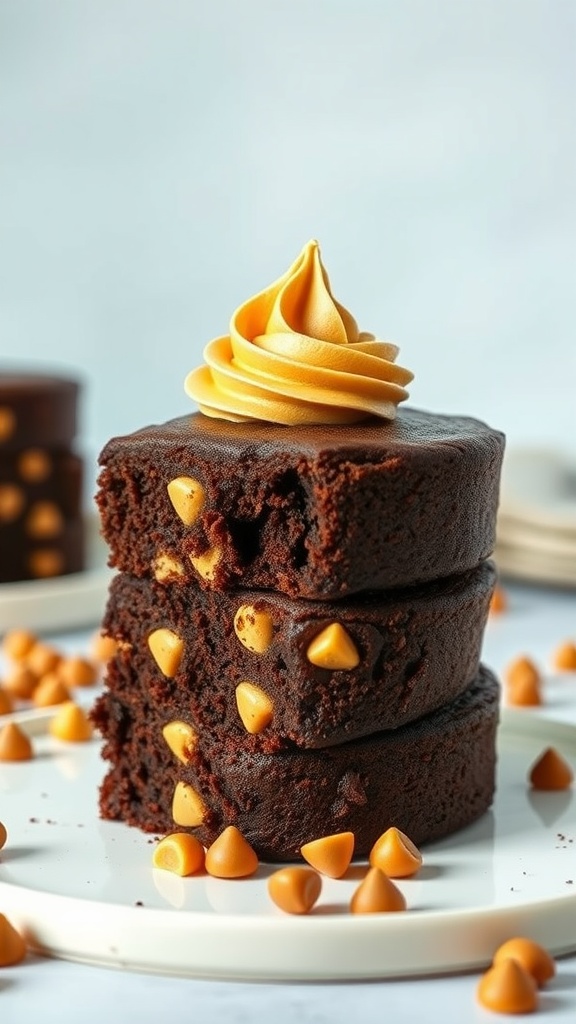 Peanut butter chocolate chip cake with chocolate chips and peanut butter frosting.