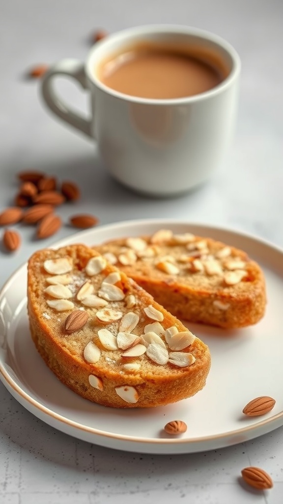 Delicious almond biscotti served with a cup of coffee
