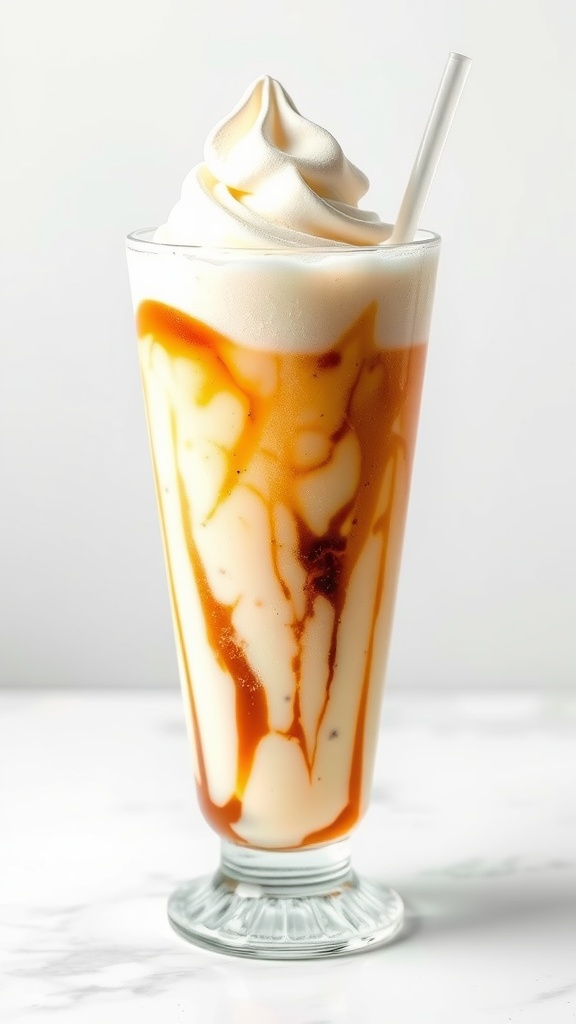 A chilled glass of vanilla ice cream float with soda and whipped cream.