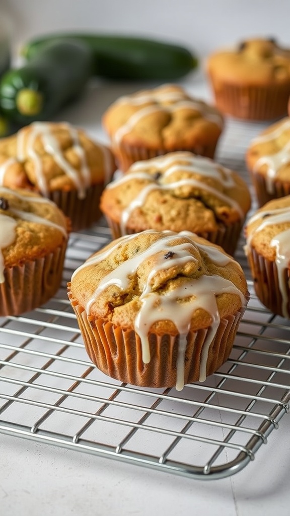 Delicious zucchini bread muffins with a light glaze on top